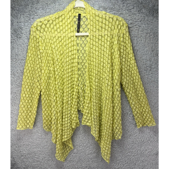 IC by Connie K Medium Yellow Sheer‎ Cardigan Top Waterfall Textured Lightweight - Picture 1 of 9